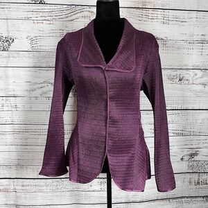 Jerry T Crinkle Blouse Women's Small 90s Y2K Purple Lagenlook Office Boho Vtg